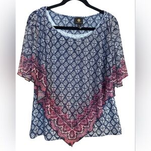JM Collection Printed Overlay Top NWOT